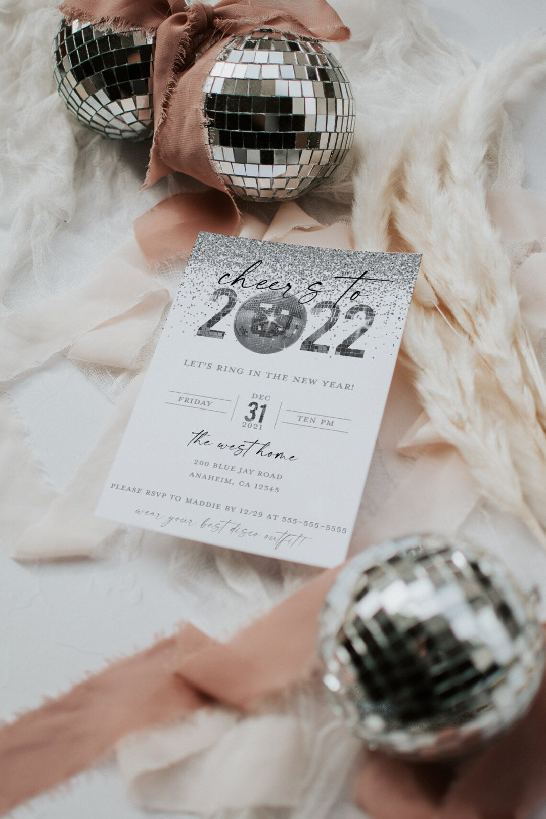 Boho Disco Invitation Mockup - Retro 5x7 Mockup - Disco Themed Mockup - Pampas & Disco Mockup - 5x7 Invitation Mockup - Pink Invitation A7