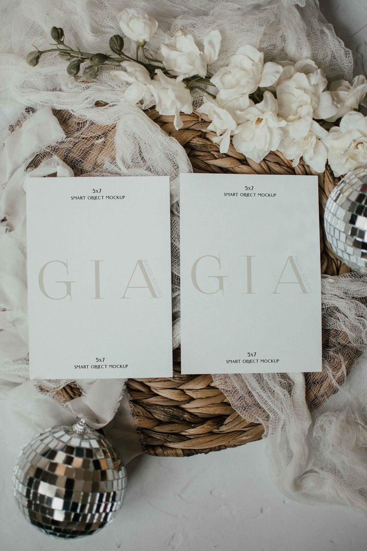 Double 5x7 Mockup - Double Invitation Mockup - Boho 5x7 Mockup - Double Sided Invitation Mockup - Neutral Mockup - Neutral Retro Mockup