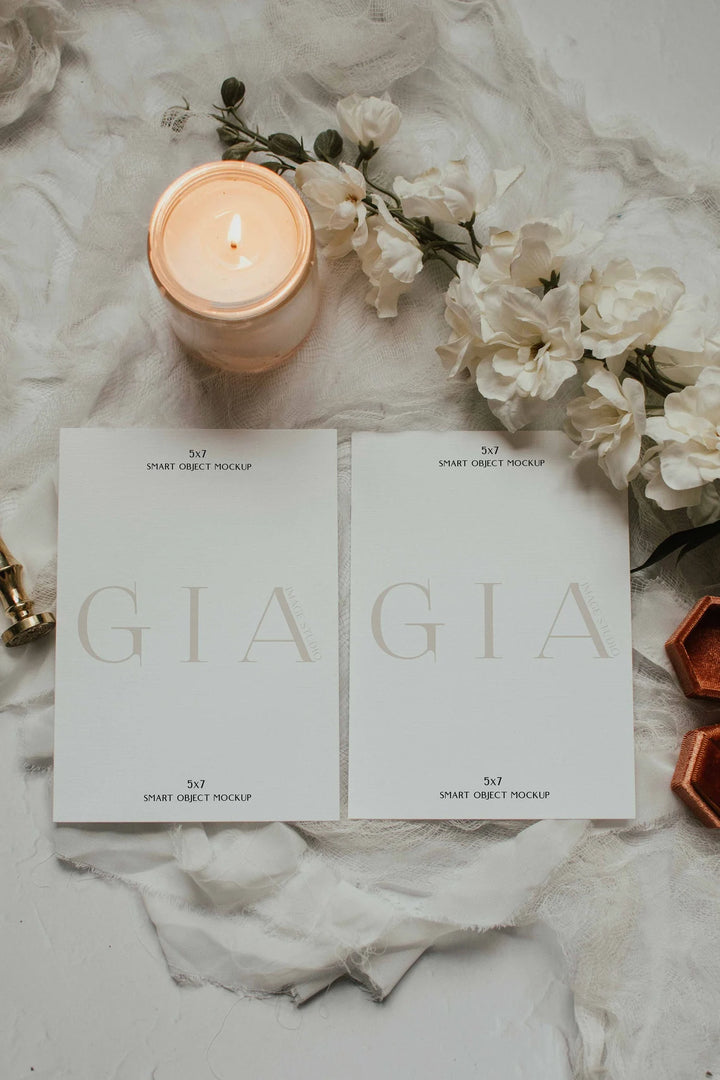 Double Invitation Mockup - Simple Invitation Mockup - Boho Invitation Mockup - Styled Invitation Flatlay - Digital Invitation Mockup - Stock Photography