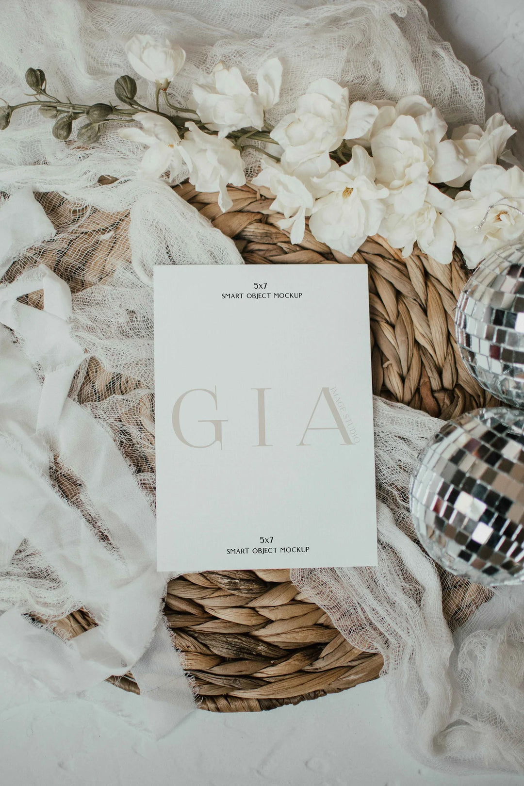 Retro 5x7 Mockup - Disco Ball Mockup - Disco Flatlay - Simple Boho Mockup - Invitation Mockups - Boho Mockups - Simple Mockups - Card Mockup