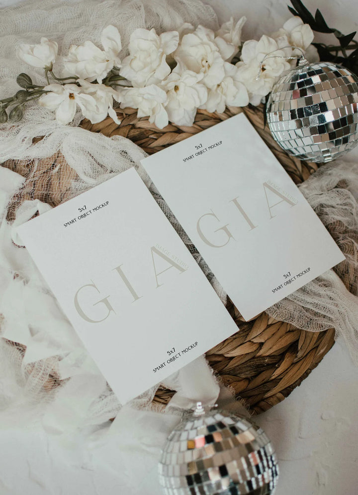 Simple Retro Mockup - Double Sided Card Mockup - Disco Ball Mockup - Disco Invitation Mockup - Retro Theme Mockup - Boho Retro Mockup - 5x7