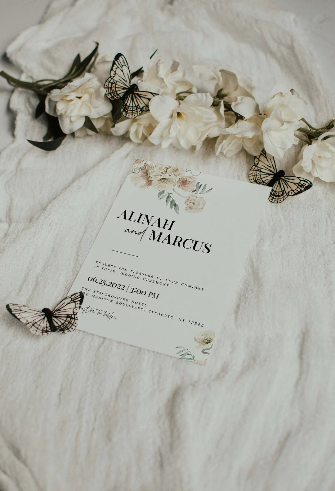 Neutral Wedding Invitation Mockup - Boho Invitation Mockup - Butterfly Mockup - Wedding Invite Mockup - Smart Object Mockup - 5x7 PSD Mockup