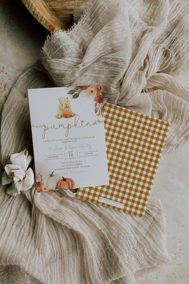 Winnie the Pooh Fall Invitation - Pumpkin Pooh Invitation Suite - Books for Baby Winnie The Pooh Card - Winnie the Pooh Diaper Raffle Invite