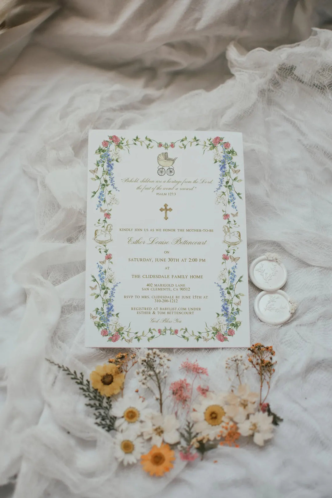 Religious Baby Shower Invitation - Christian Baby Shower Invitation - Catholic Baby Shower Invitation - Bible Verse Baby Shower Invitation