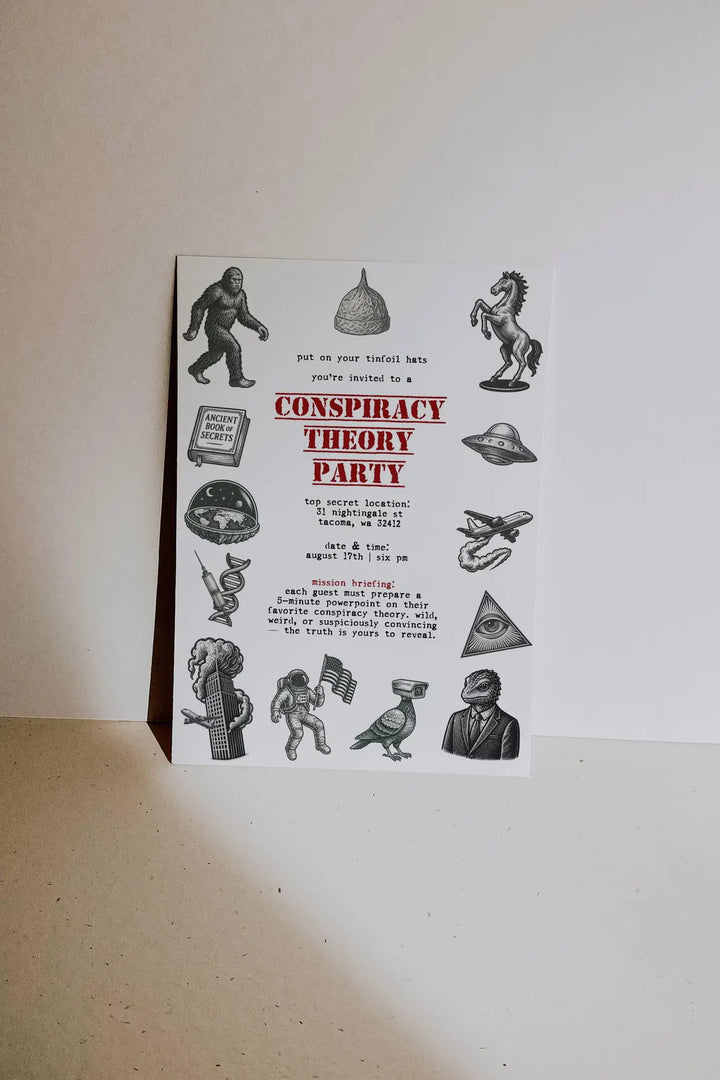 Conspiracy Theory Party Invitation - Conspiracy Presentation Party Invitation - Conspiracies Invitation - Conspiracy Theory Birthday Theme