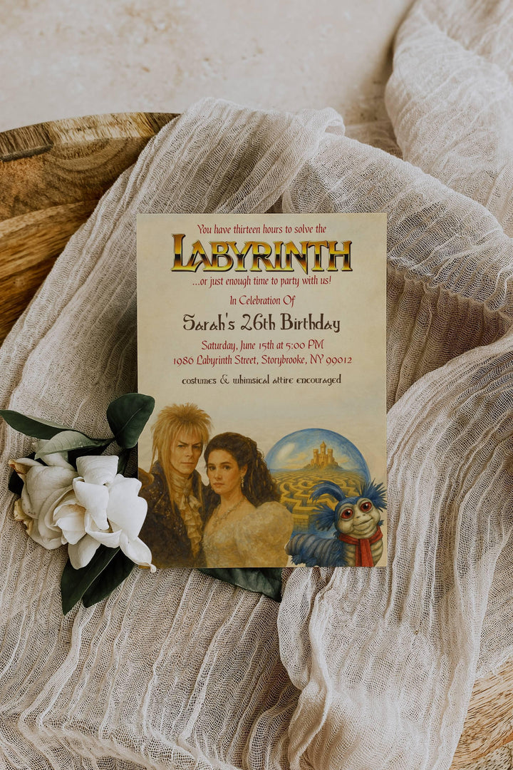Labyrinth Invitation - Jareth and Sarah Invitation - Labyrinth Film Invitation - Labyrinth Themed Party - Labyrinth Worm - Party Invitation