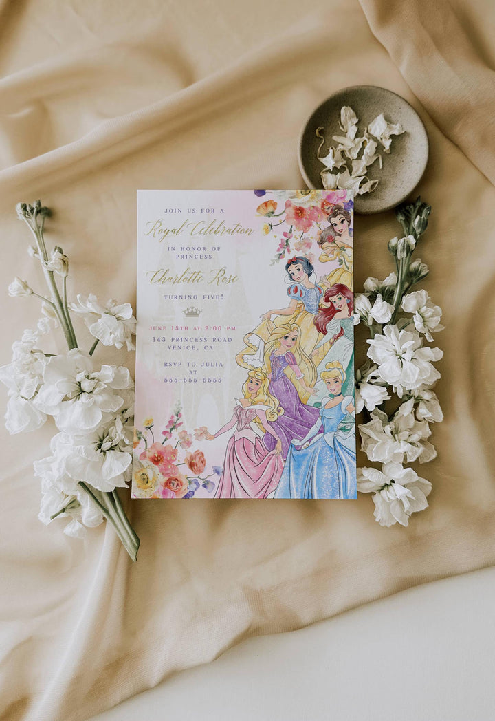 Princess Birthday Invitation - Editable Princess Invitation - Floral Princess Invitation - Pastel Princess Invite - Royal Celebration Invite