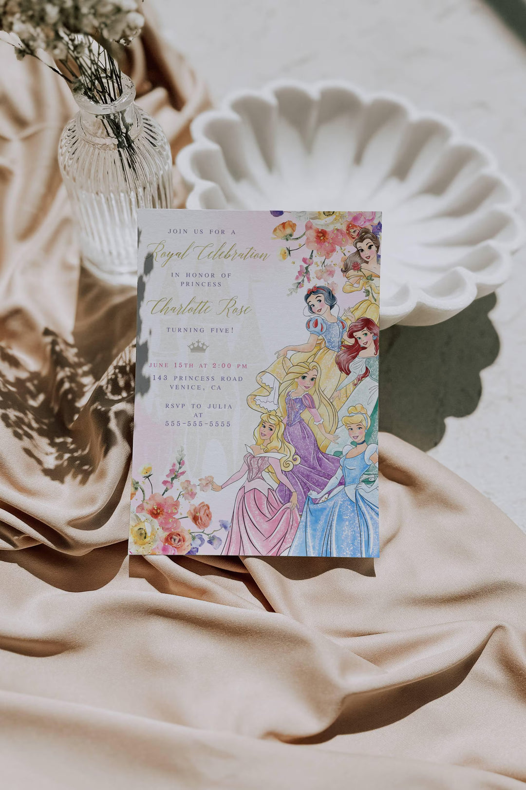 Princess Birthday Invitation - Editable Princess Invitation - Floral Princess Invitation - Pastel Princess Invite - Royal Celebration Invite