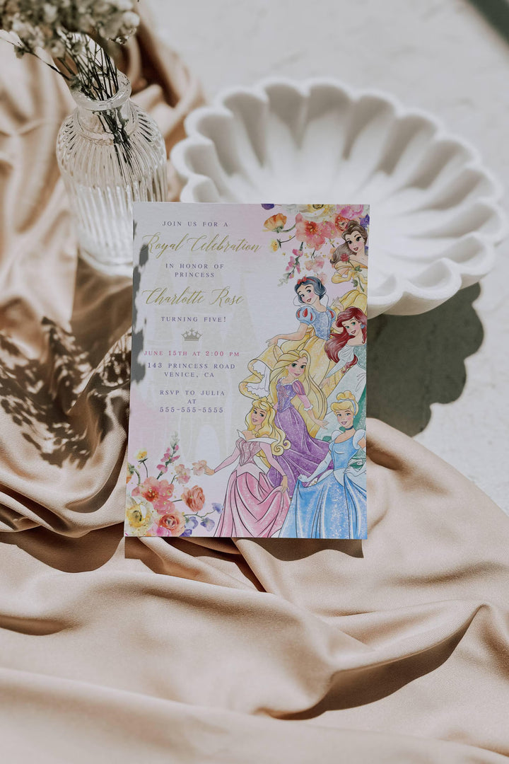 Princess Birthday Invitation - Editable Princess Invitation - Floral Princess Invitation - Pastel Princess Invite - Royal Celebration Invite