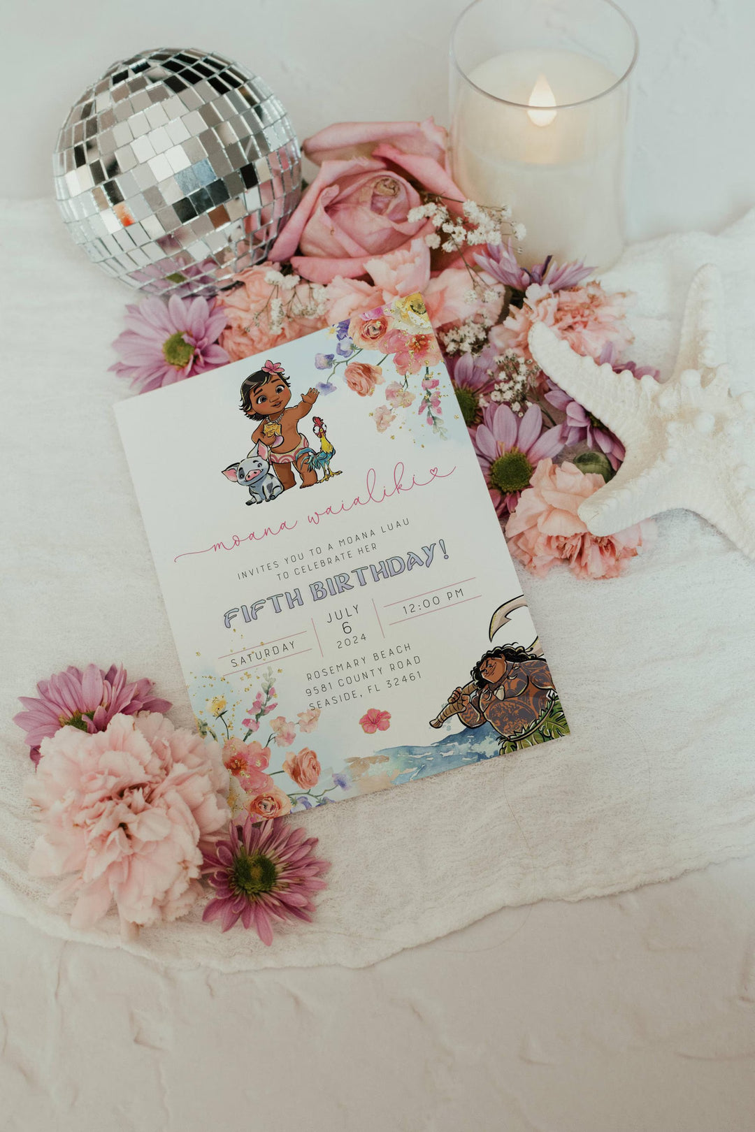 Moana Birthday Invitation - Editable Moana Invitation - Floral Moana Invitation - Moana Luau Invitation - Moana Birthday Evite - Moana 2