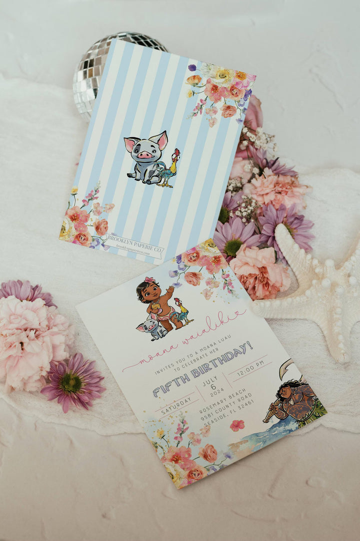 Moana Birthday Invitation - Editable Moana Invitation - Floral Moana Invitation - Moana Luau Invitation - Moana Birthday Evite - Moana 2