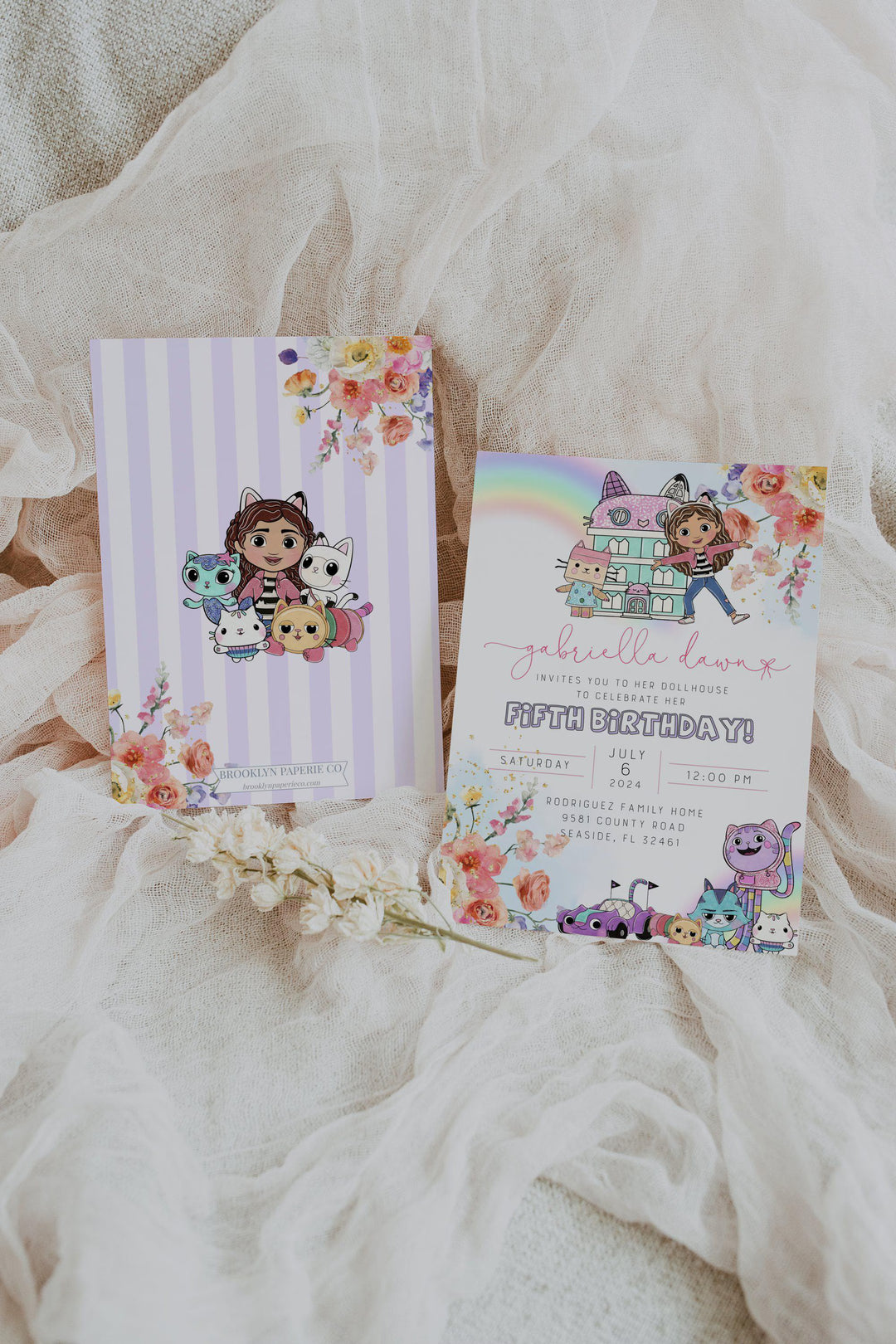 Floral Gabby's Dollhouse Invitation - Gabby's Dollhouse Birthday Invitation - Gabby's Dollhouse Template - Editable Gabby's Dollhouse Invite