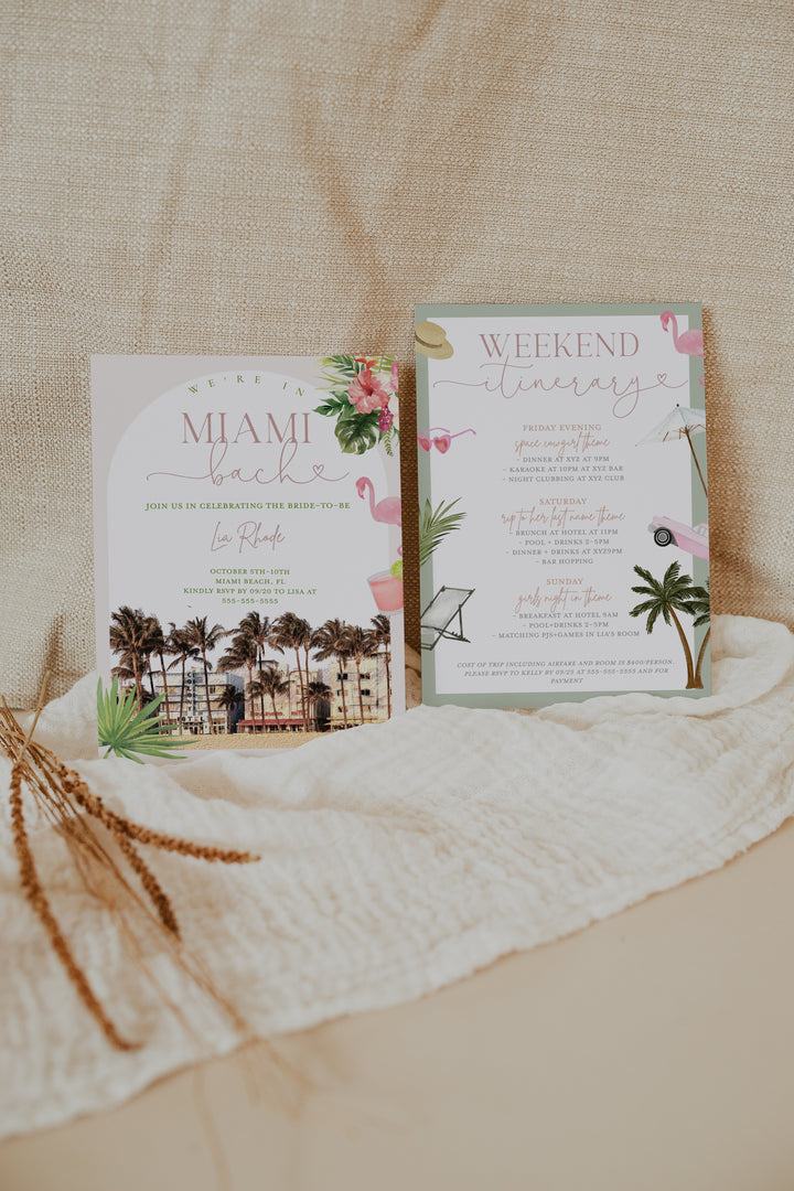 Miami Bachelorette Invitation - Miami Girls Trip Invitation - Miami Bachelorette Itinerary - Miami Bachelorette Weekend - Miami Invitation