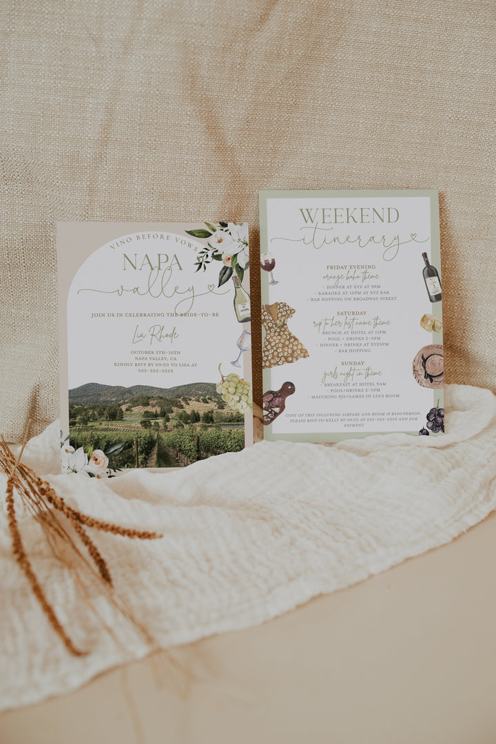 Napa Valley Bachelorette Invitation - Napa Bachelorette - Vineyard Bachelorette - Napa Invitation - Napa Valley Bridal Invitation - Winery Bachelorette Invitation