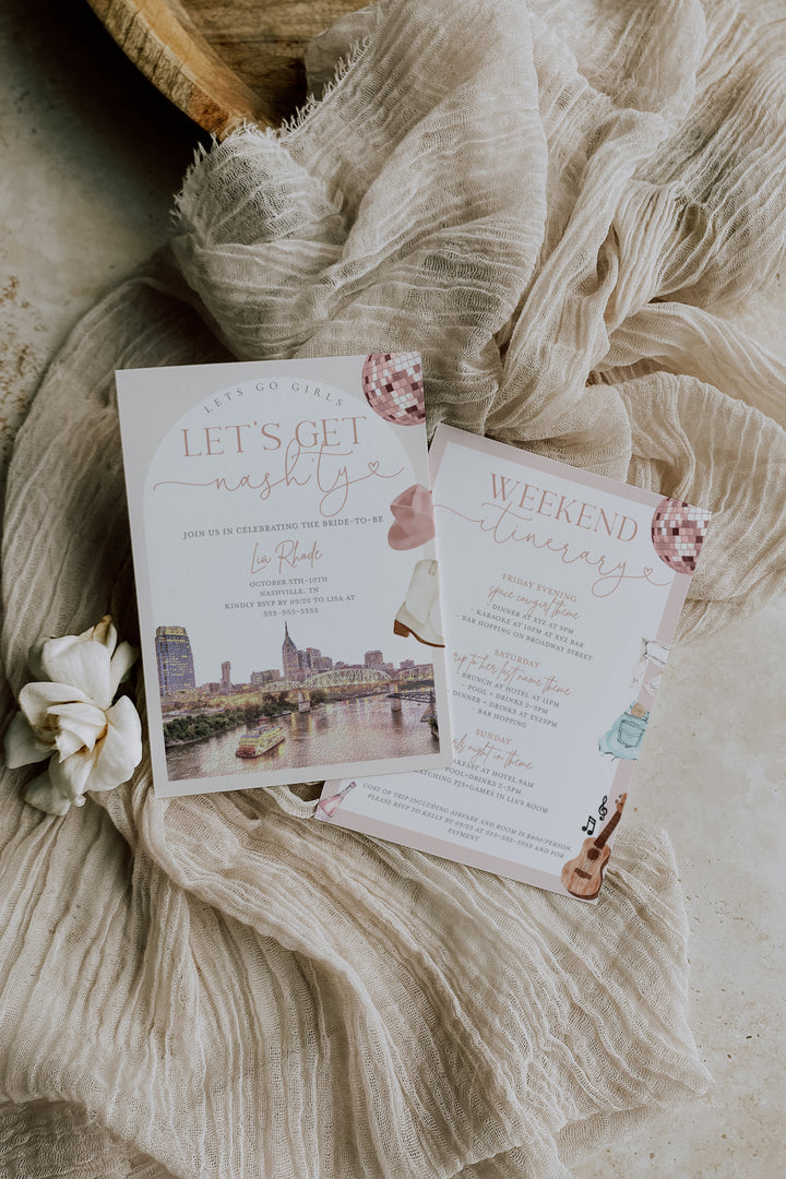 Nashville Bachelorette Invitation - Nash Bach Invite - Nashville Girls Trip Invitation Itinerary - Let's Get Nashty Bachelorette - Nash Girl Trip Invite
