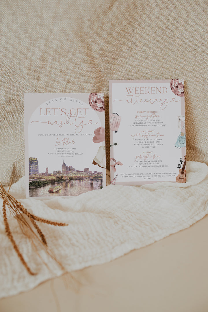 Nashville Bachelorette Invitation - Nash Bach Invite - Nashville Girls Trip Invitation Itinerary - Let's Get Nashty Bachelorette - Nash Girl Trip Invite