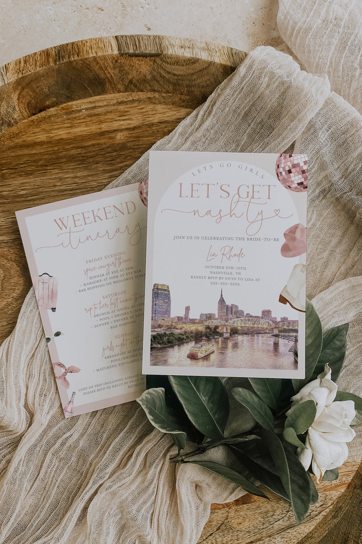 Nashville Bachelorette Invitation - Nash Bach Invite - Nashville Girls Trip Invitation Itinerary - Let's Get Nashty Bachelorette - Nash Girl Trip Invite
