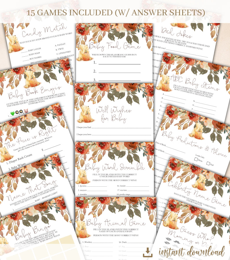 15 Winnie The Pooh Baby Shower Games - Baby Shower Game Bundle - Instant Download Baby Shower Games - Winnie The Pooh Games - Party Games