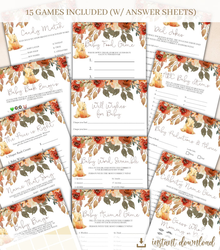 15 Winnie The Pooh Baby Shower Games - Baby Shower Game Bundle - Instant Download Baby Shower Games - Winnie The Pooh Games - Party Games