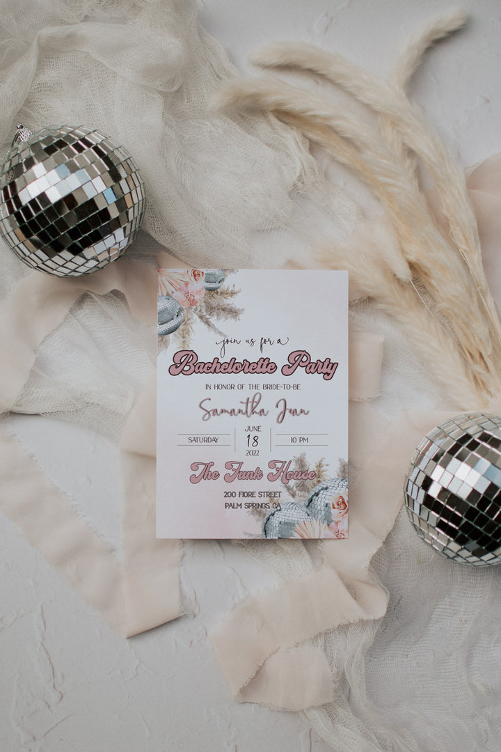 Disco Bachelorette Invitation - Pampas Disco Invitation - Girly Disco Invitation - 70s Disco Invitation - Pink Retro Invitation - Bachelorette Party