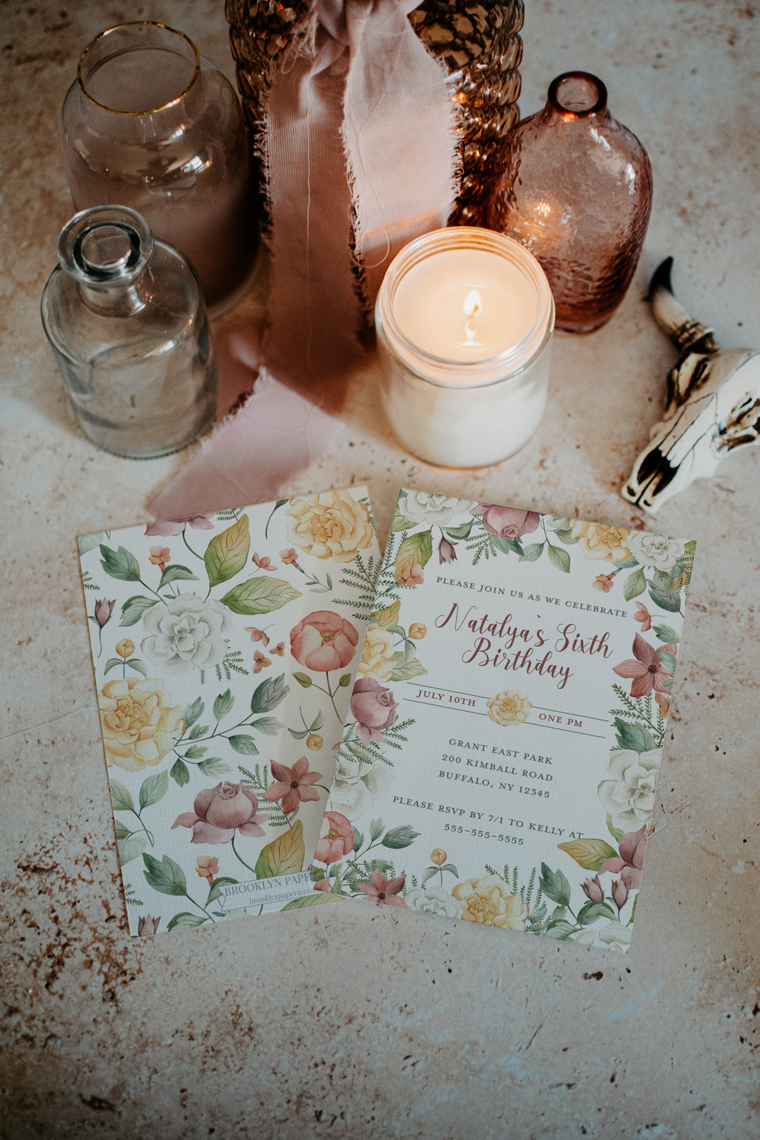 Baby Girl Floral Birthday Invitation - Boho Floral Birthday Invitation - Floral Birthday Invitation - Boho Flowery Birthday Invitation