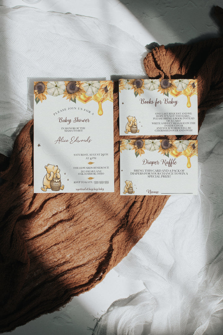Fall Winnie the Pooh Baby Shower Invitation - Halloween Winnie the Pooh Invitation - Sunflower Winnie the Pooh Baby Shower - Sunflower Invite