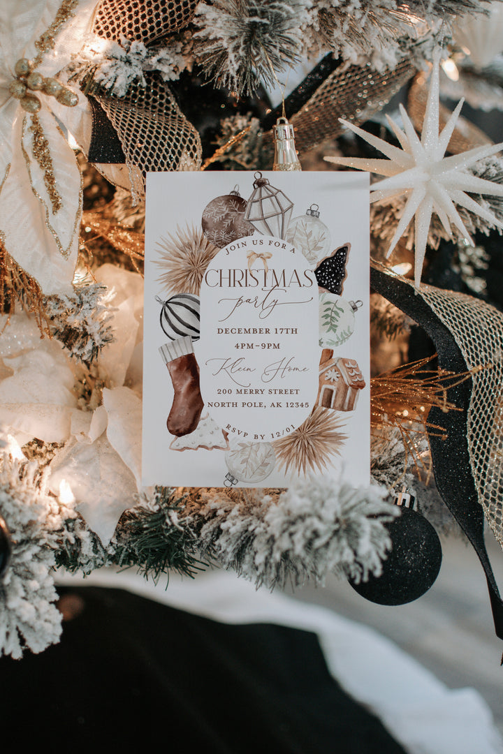 Neutral Christmas Invitation - Cozy Christmas Card - Christmas Party Invitation - Holiday Party Invitation Template - Christmas Template