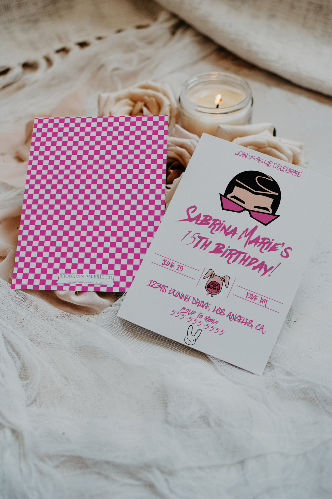 Bad Bunny Invitation - Hot Pink Bad Bunny Birthday Invitation - Invitación de cumpleaños de Bad Bunny - Bad Bunny Birthday Theme - YHLQMDLG