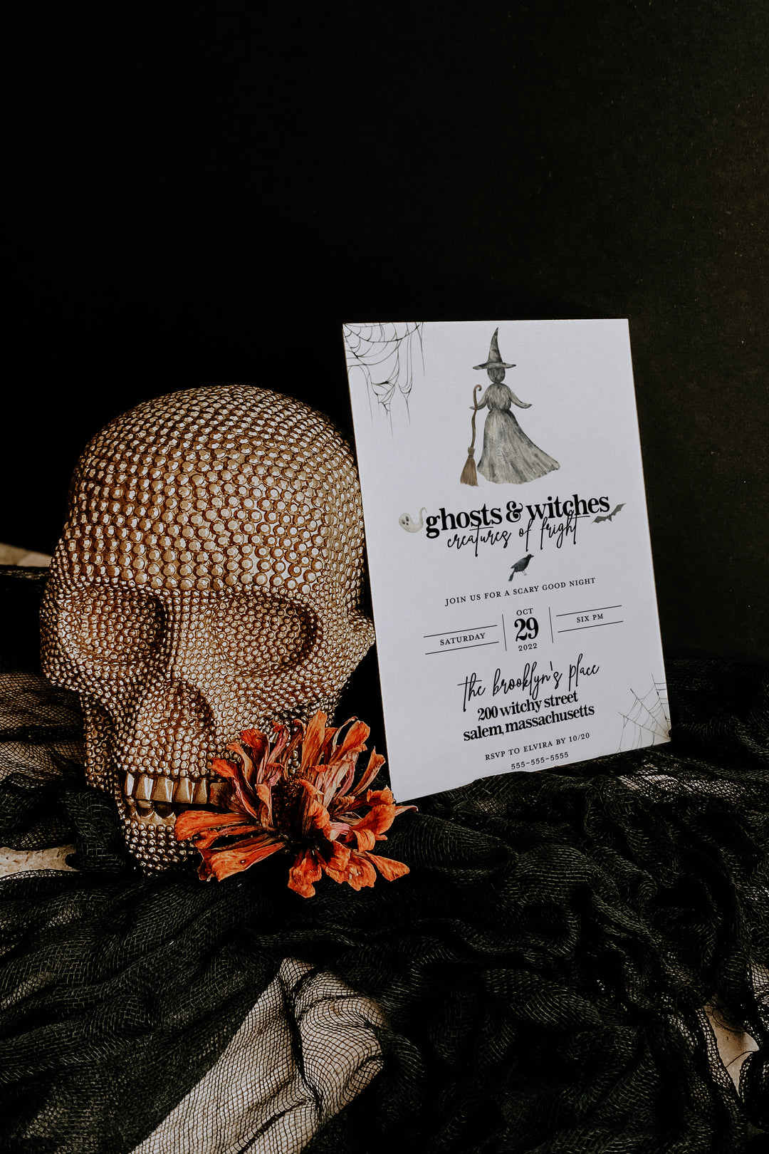 Simple Halloween Invitation - Witch Halloween Invitation - Modern Halloween Invitation - Black & White Halloween Invitation Halloween Party