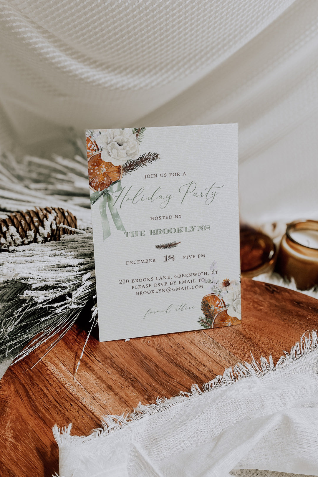 Boho Holiday Party Invitation - Boho Dried Oranges Holiday Invitation - Christmas Party Invitation - Holiday Party Invite - Boho Holiday