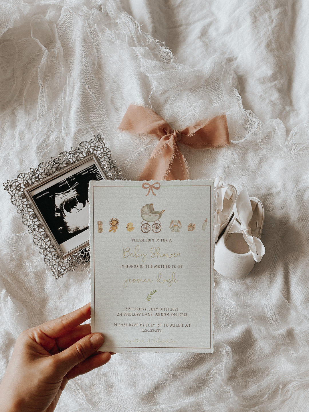 Baby Shower Invitation Mockup - Girl Baby Shower Invitation Mockup - Feminine Invitation Mockup - Soft Pink Invitation Mockup - 5x7 Mock A5