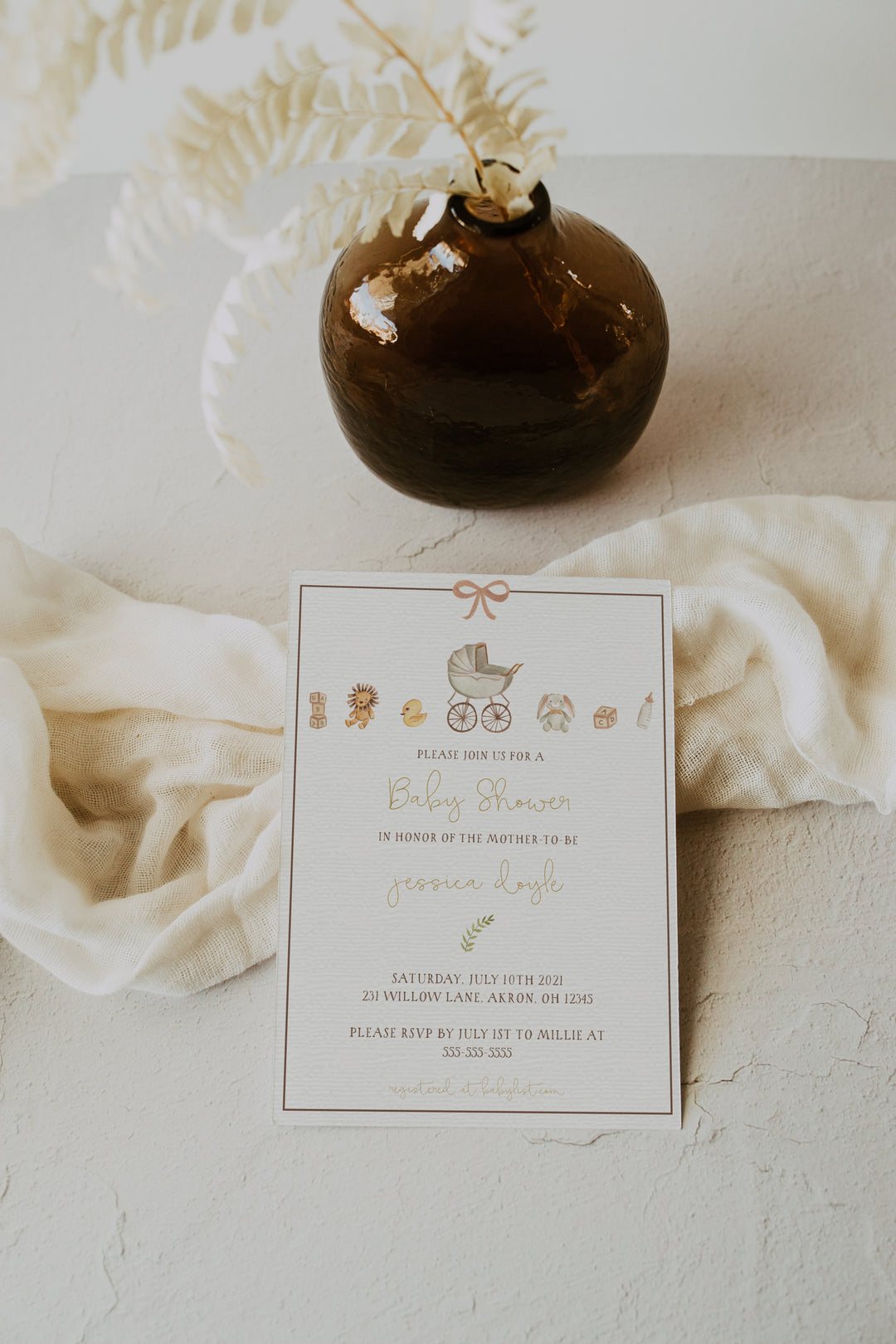 Vintage Boho Baby Shower Invitation - Neutral Simple Baby Shower Invitation Suite - Traditional Boho Baby Shower Invitation - Simple Invite