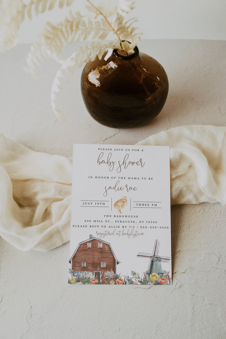 Boho Barnyard Baby Shower Invitation - Boho Farmhouse Baby Shower Invitation - Vintage Boho Barn Baby Shower Invitation - Farm Baby Shower
