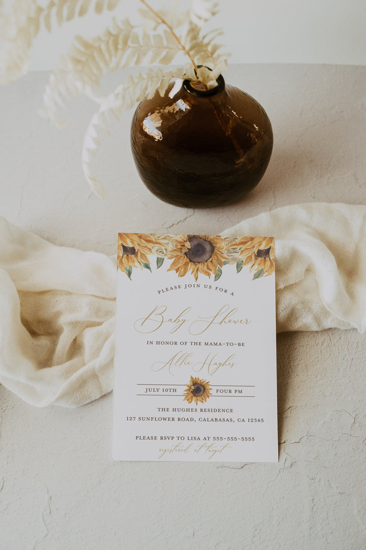 Sunflower Baby Shower Invitation - Boho Sunflower Baby Shower Invitation - Our Little Sunflower Theme Invitation - Summer Baby Shower Invite
