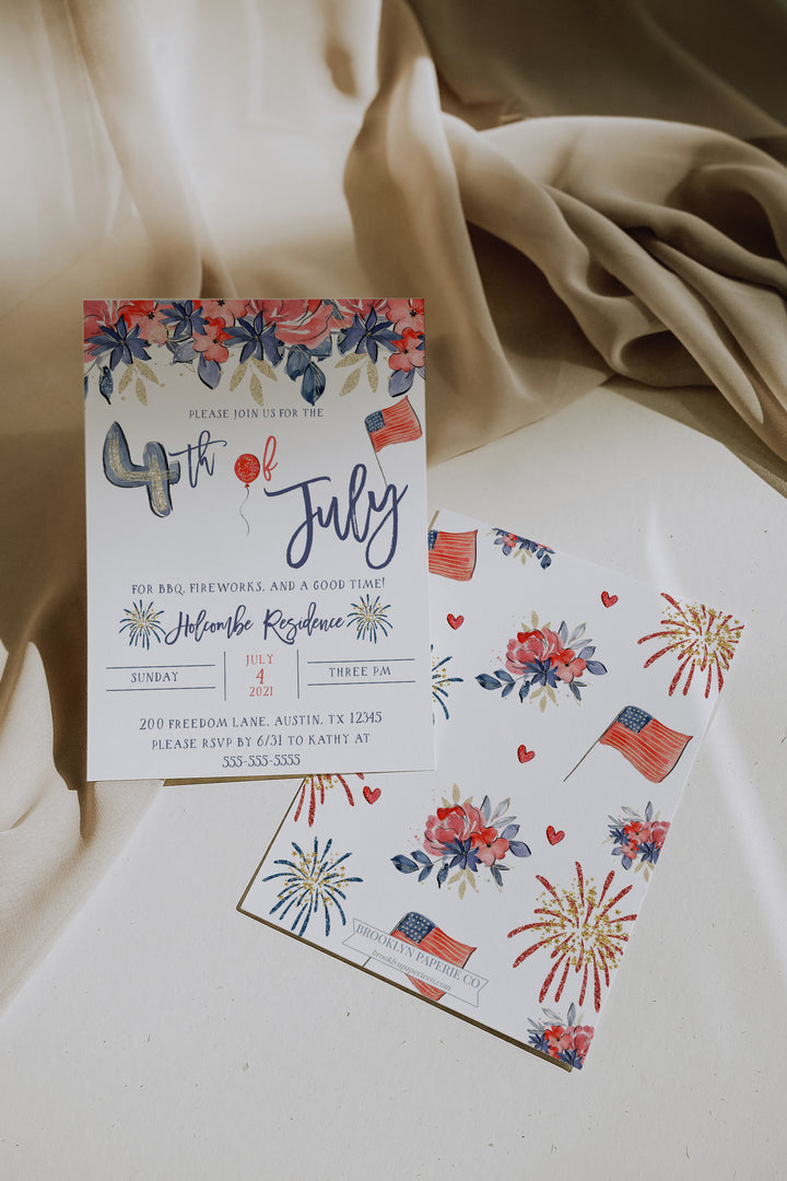 Fourth of July Invitation BBQ Invitation - Girls 4th of July Invitation - Girls Birthday July 4th Invite - Girl Patriotic Invitation - July4