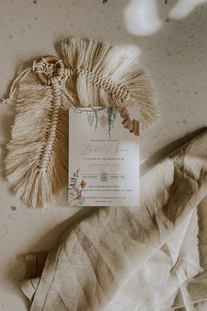 Moody Boho Bridal Shower Invitation - Modern Boho Bridal Shower Invitation - Macrame Boho Bridal Shower Invite - Bachelorette Boho Invite