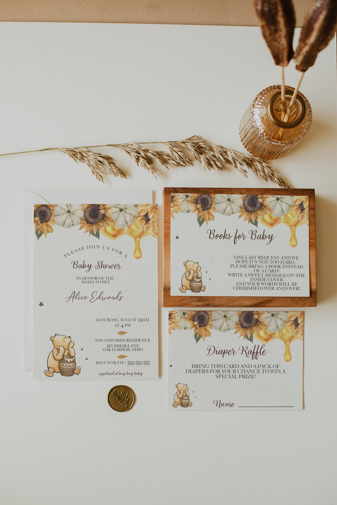 Fall Winnie the Pooh Baby Shower Invitation - Halloween Winnie the Pooh Invitation - Sunflower Winnie the Pooh Baby Shower - Sunflower Invite