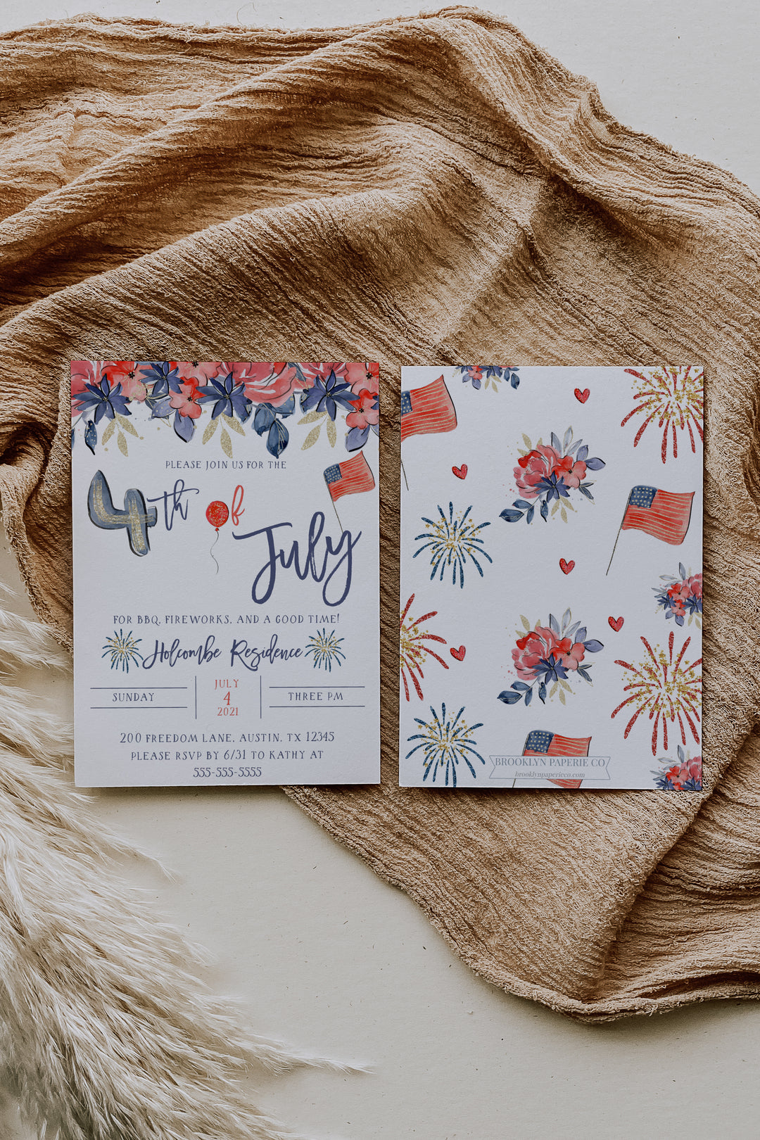 Fourth of July Invitation BBQ Invitation - Girls 4th of July Invitation - Girls Birthday July 4th Invite - Girl Patriotic Invitation - July4