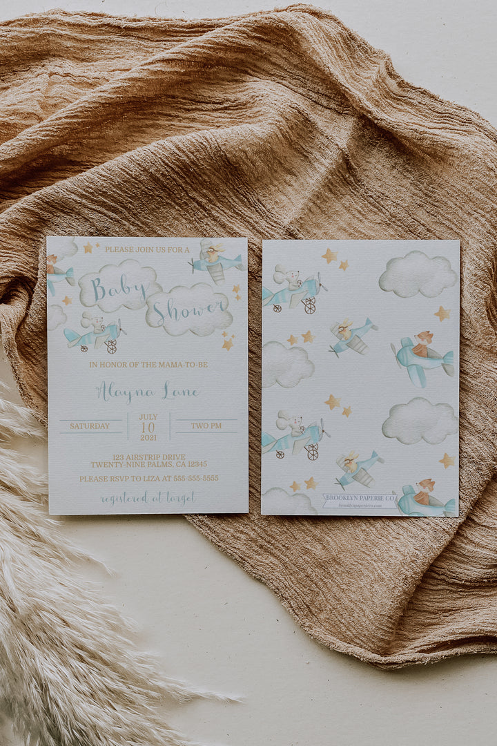 Vintage Airplane Theme Baby Shower Invitation - Airplane Baby Shower Invite - Boy Airplane Baby Shower Invitation - Boho Vintage Baby Shower