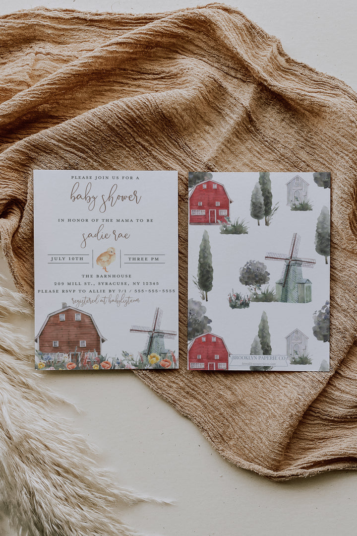 Boho Barnyard Baby Shower Invitation - Boho Farmhouse Baby Shower Invitation - Vintage Boho Barn Baby Shower Invitation - Farm Baby Shower