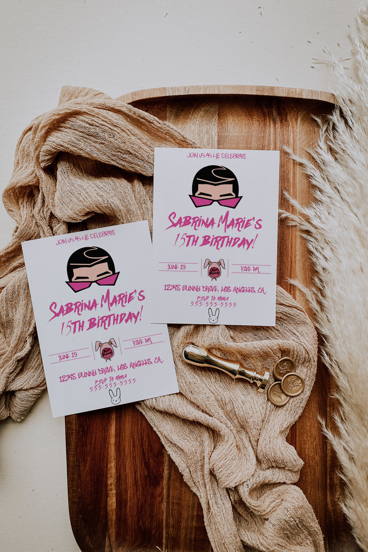 Bad Bunny Invitation - Hot Pink Bad Bunny Birthday Invitation - Invitación de cumpleaños de Bad Bunny - Bad Bunny Birthday Theme - YHLQMDLG