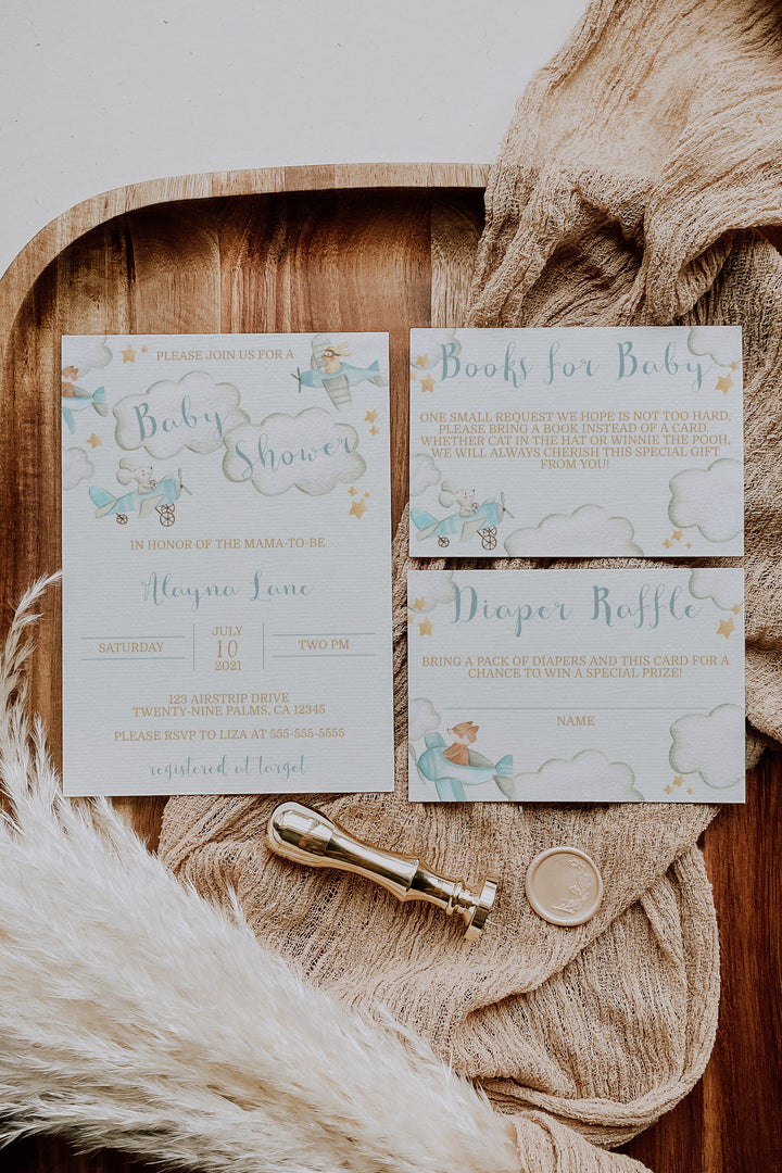Vintage Airplane Theme Baby Shower Invitation - Airplane Baby Shower Invite - Boy Airplane Baby Shower Invitation - Boho Vintage Baby Shower