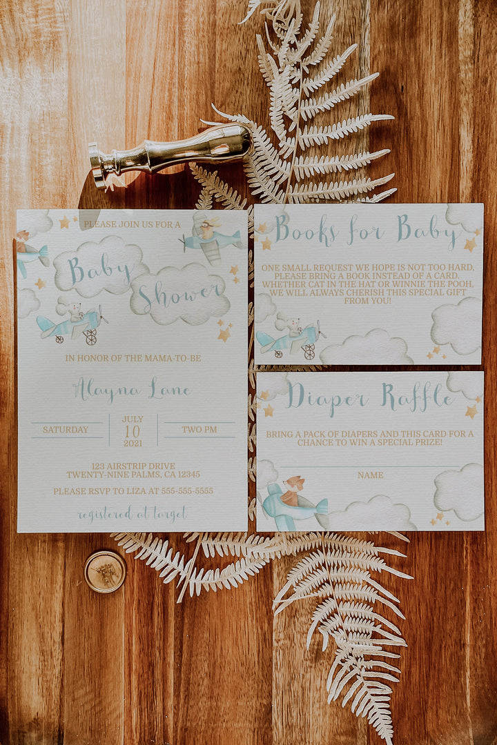 Vintage Airplane Theme Baby Shower Invitation - Airplane Baby Shower Invite - Boy Airplane Baby Shower Invitation - Boho Vintage Baby Shower