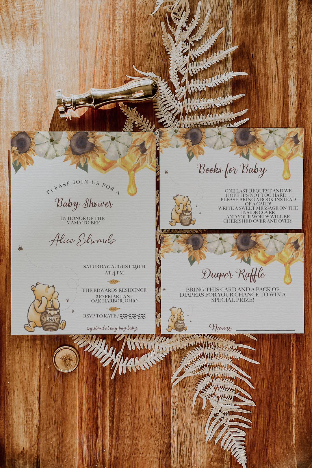 Fall Winnie the Pooh Baby Shower Invitation - Halloween Winnie the Pooh Invitation - Sunflower Winnie the Pooh Baby Shower - Sunflower Invite