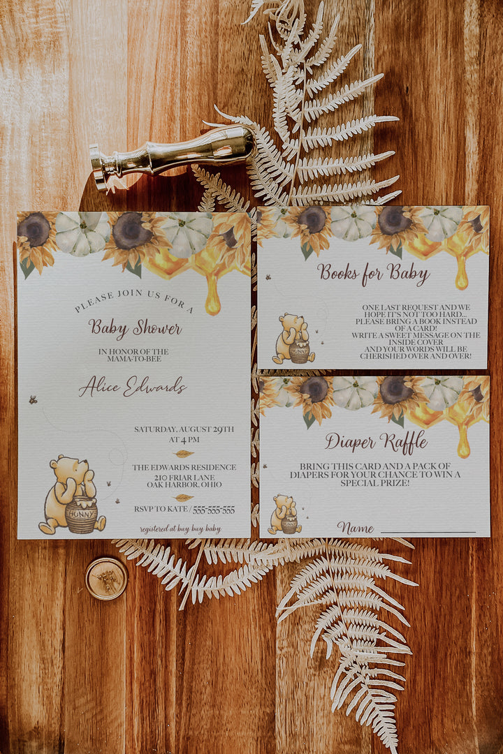 Fall Winnie the Pooh Baby Shower Invitation - Halloween Winnie the Pooh Invitation - Sunflower Winnie the Pooh Baby Shower - Sunflower Invite