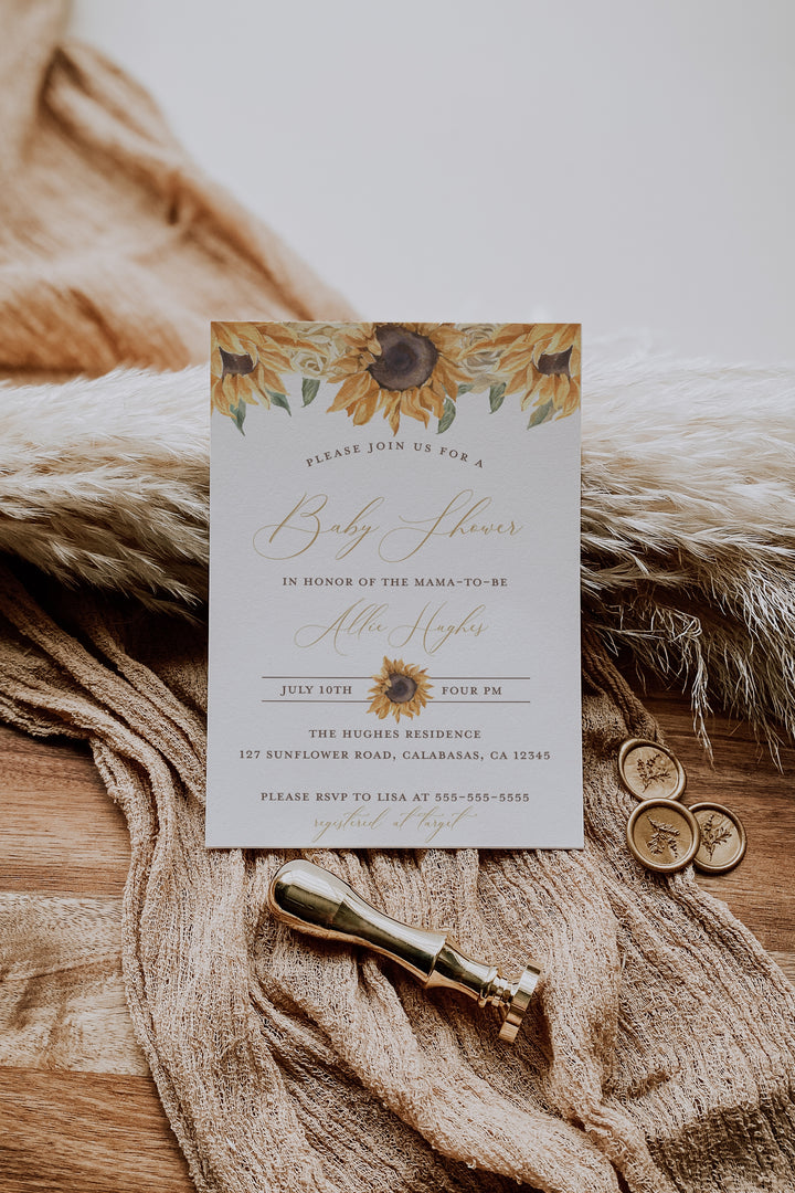 Sunflower Baby Shower Invitation - Boho Sunflower Baby Shower Invitation - Our Little Sunflower Theme Invitation - Summer Baby Shower Invite