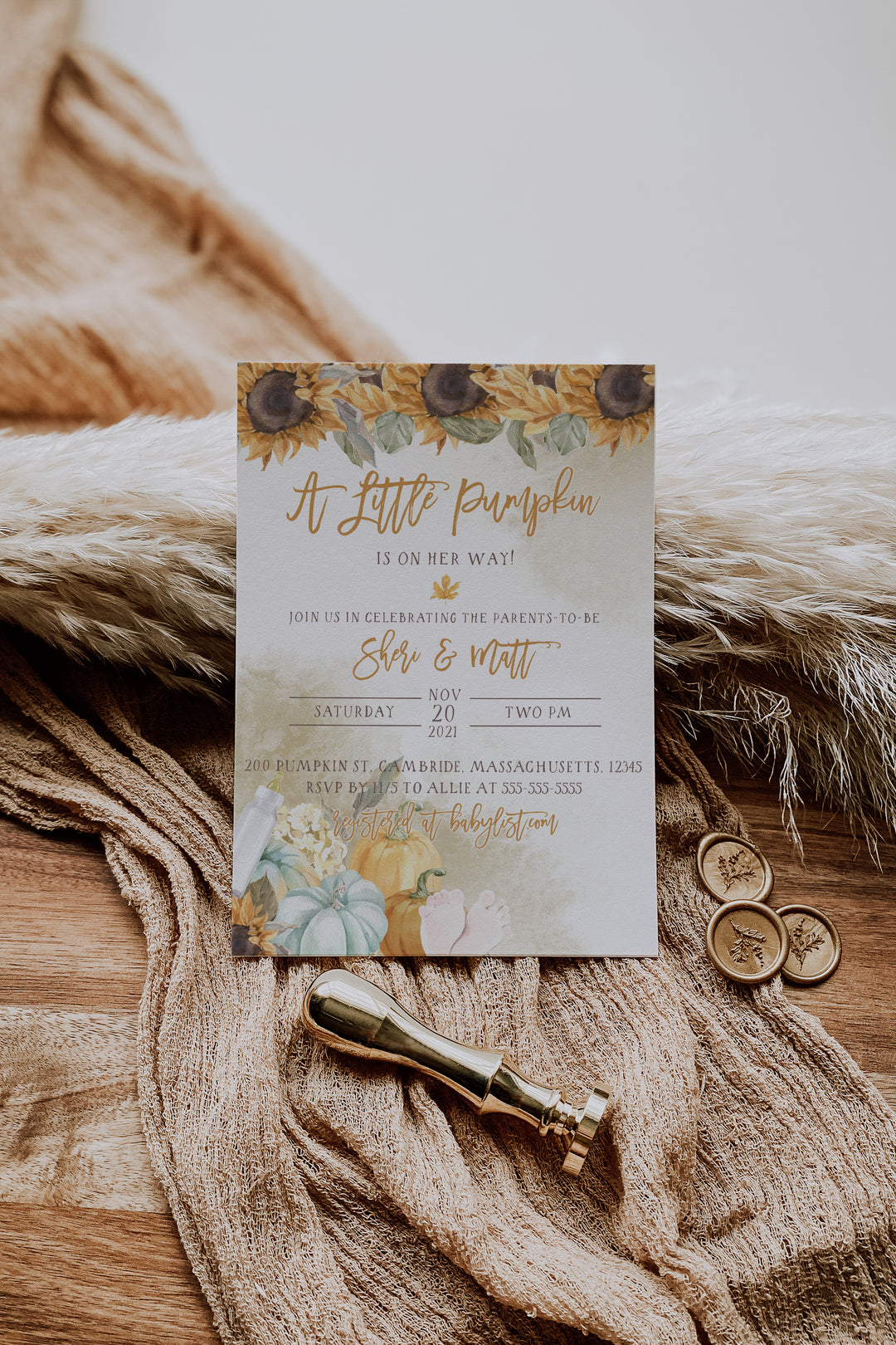 Sunflowers & Pumpkins Baby Shower Invite - Sunflower Baby Shower Theme - Fall Baby Shower Theme - Pumpkin Baby Shower Theme - Sunflower Fall