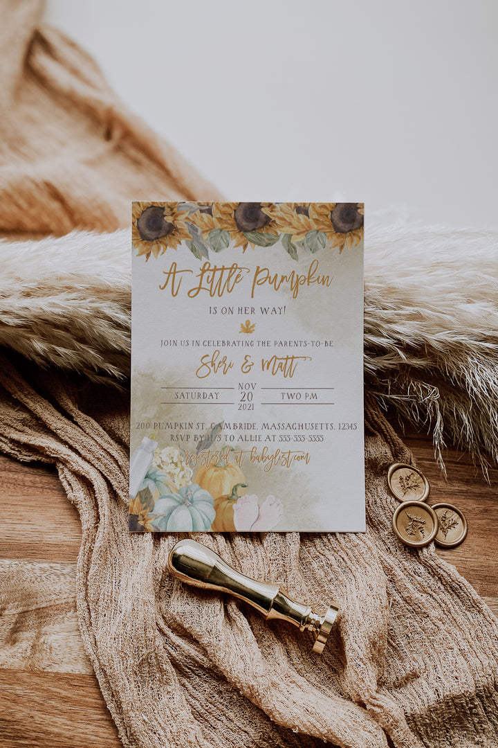Sunflowers & Pumpkins Baby Shower Invite - Sunflower Baby Shower Theme - Fall Baby Shower Theme - Pumpkin Baby Shower Theme - Sunflower Fall