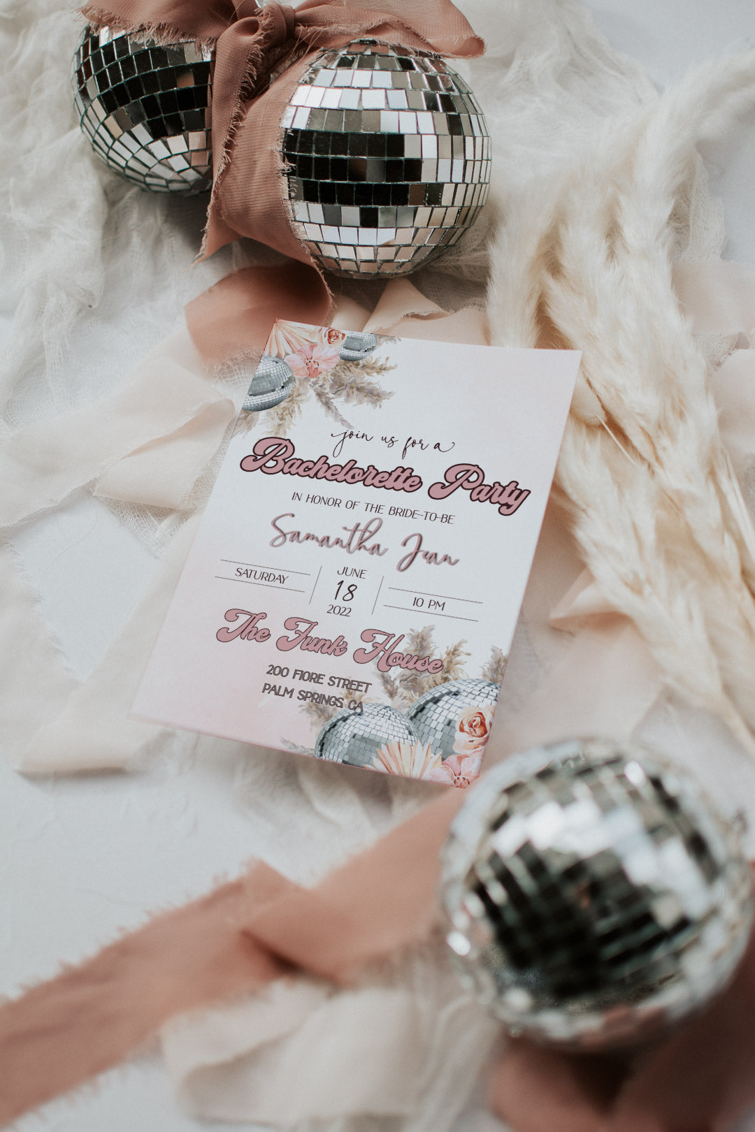 Disco Bachelorette Invitation - Pampas Disco Invitation - Girly Disco Invitation - 70s Disco Invitation - Pink Retro Invitation - Bachelorette Party