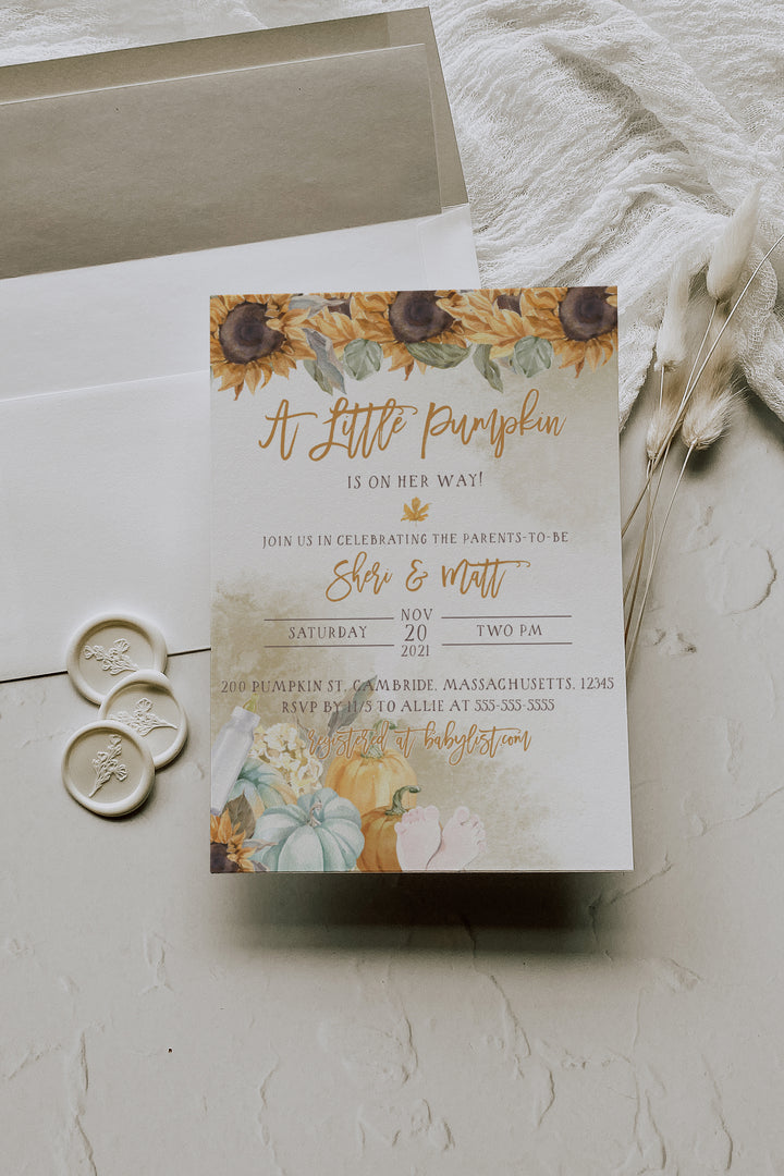 Sunflowers & Pumpkins Baby Shower Invite - Sunflower Baby Shower Theme - Fall Baby Shower Theme - Pumpkin Baby Shower Theme - Sunflower Fall
